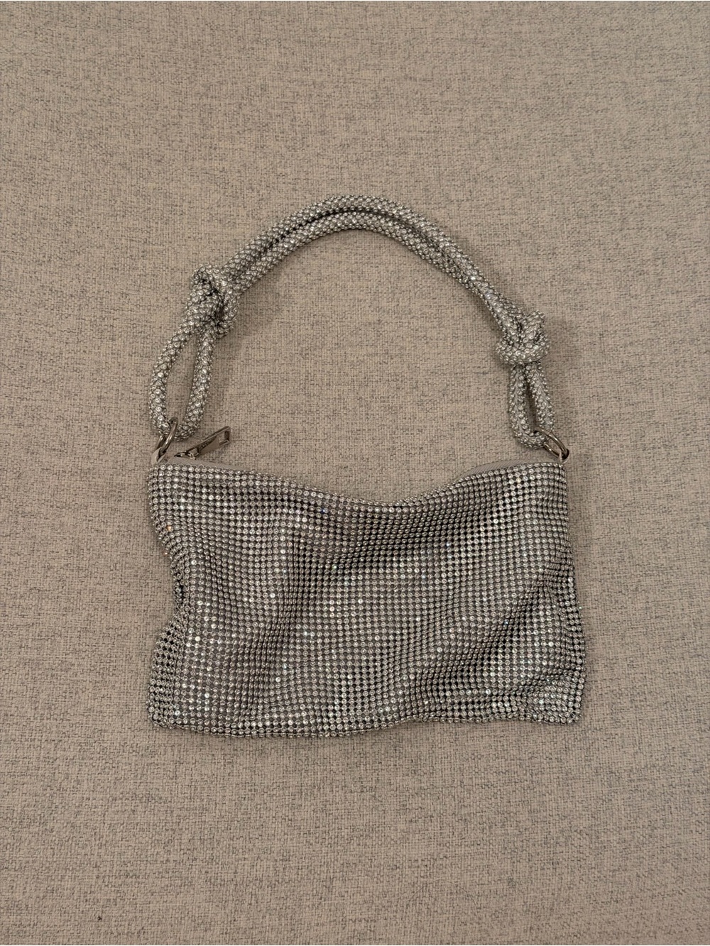 Silver Crystal Mesh Knot-Handle Women’s Shoulder Bag